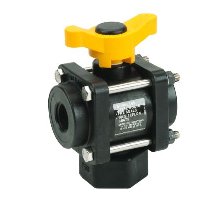 Picture of VALVE BANJO V075BL POLY 3-WAY BOTTOM LOAD 3/4" FPT X 1" FPT